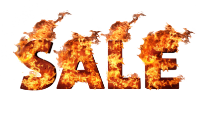 Fiery "SALE" text engulfed in flames, symbolizing urgency and high energy for a promotional event