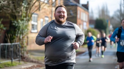 Fototapeta premium Fat or obese man jogging, weight loss program