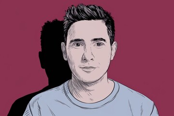 Fototapeta premium Illustration of a Young Man with Shadow Background