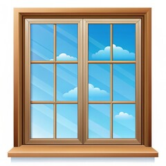Fototapeta premium Wooden Window with Sky View, Window Frame, Sky, Clouds, Interior Design, Wooden Window, Window Frame
