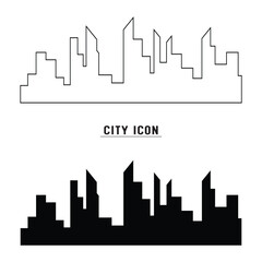 Fototapeta premium Silhouette of the city. Cityscape with buildings. Simple blue background. Urban landscape. Beautiful template. Modern city with layers. Flat style vector illustration in eps 10.