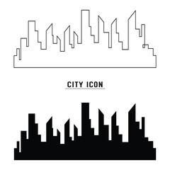Silhouette of the city. Cityscape with buildings. Simple blue background. Urban landscape. Beautiful template. Modern city with layers. Flat style vector illustration in eps 10.
