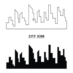 Fototapeta premium Silhouette of the city. Cityscape with buildings. Simple blue background. Urban landscape. Beautiful template. Modern city with layers. Flat style vector illustration in eps 10.