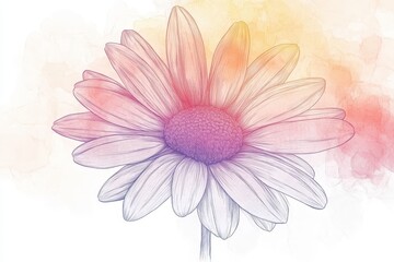 Obraz premium Delicate Daisy: Elegant Line Art with Watercolor Background