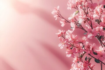Fototapeta premium Delicate Pink Flowers Blooming in Sunlight Against a Soft Pink Background