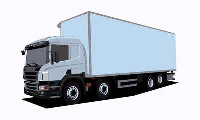 Side view Delivery Truck blank mockup. White Cargo Van with space for text or your branding design - realistic editable vector template isolated on white background. Horizontal blank for AD banner