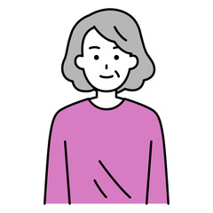 正面を向く年配の女性（上半身）