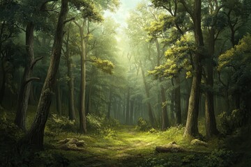 Obraz premium A Path Through a Sun-Dappled Forest