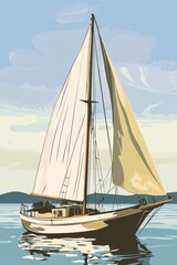 Sailboat on Calm Water in Serene Landscape