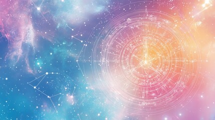 Zodiac Illustration in Constellation Style on Light Pastel Tarot Background