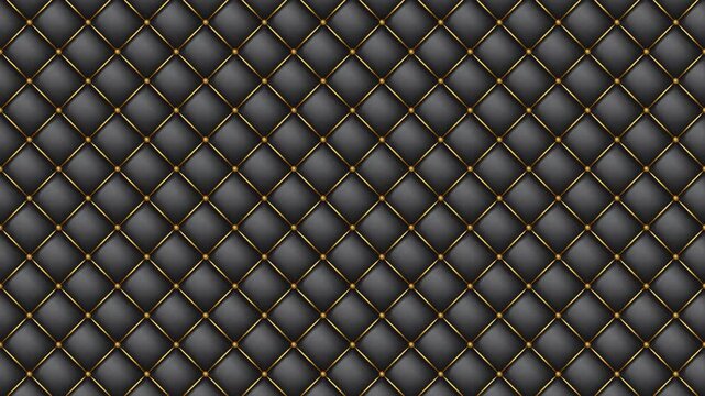 Upholstery quilted background animation. Quilted stitched background pattern. Black leather texture sofa backdrop