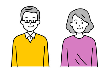 正面を向く年配の男女セット（上半身）