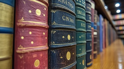 Close-up of Antique Books on Bookshelf