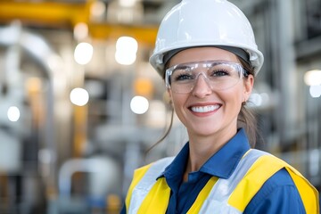 Close-up Portrait of a Proud and Confident Clean Energy Technology Worker Smiling and Presenting an Innovative and Environmentally-Conscious Clean Energy Solution at a Sustainable Energy Facility