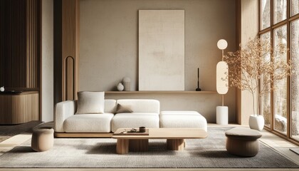 Serene Japandi-Style Living Room with Japanese and Scandinavian Design Elements for Calm Relaxation