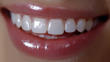 Close up of a smiling young woman's teeth. Dentistry concept.