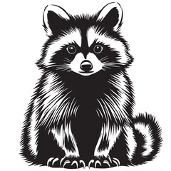 Obraz premium Raccoon in cartoon, doodle style . Image for t-shirt, web, mobile apps and ui. Isolated 2d vector illustration in logo, icon, sketch style, Eps 10, black and white. AI Generative