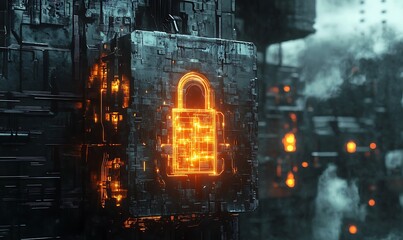 Futuristic Cyber Security Lock on a Metallic Panel