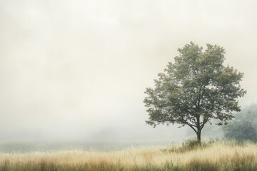 Solitary Tree in a Misty Meadow