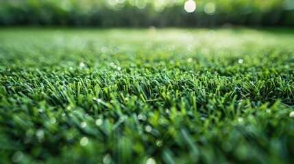 Naklejka premium Synthetic green lawn as background texture for design