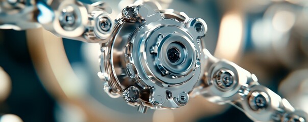 Fototapeta premium A close-up view of a metallic gear showcasing intricate details and precise engineering, symbolizing advanced technology.