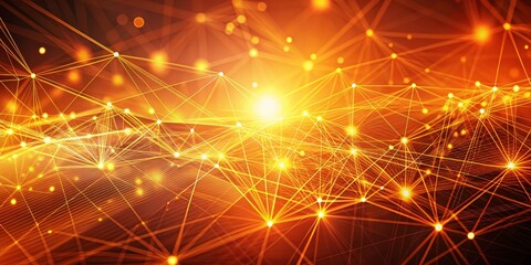 Obraz premium Golden Network of Connected Lines and Glowing Points, Abstract, Digital, Network, Technology