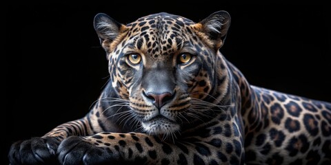 Fototapeta premium Jaguar Portrait Close-Up of a Majestic Big Cat with a Black Background, animal photography, big cat, wildlife photography