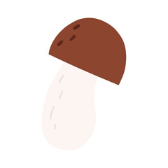 Cute hand drawn champignon mushroom, cartoon flat vector illustration isolated on white background. Autumn nature element.