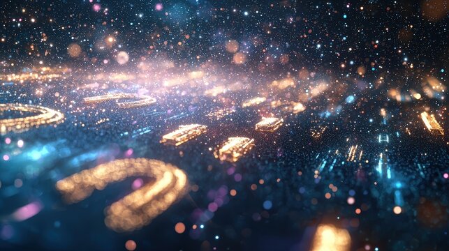 Futuristic Digital Wave of Floating Numbers in a Starry Night Sky for Tech Designs