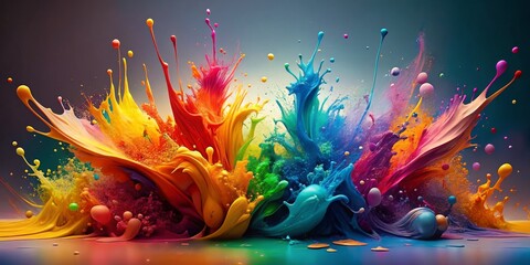 A Symphony of Colors A Digital Painting of Vivid Paint Explosions, paint splash , digital art , abstract art