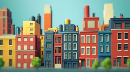 Vibrant cityscape illustration featuring colorful buildings and a modern urban atmosphere, perfect for creative projects.