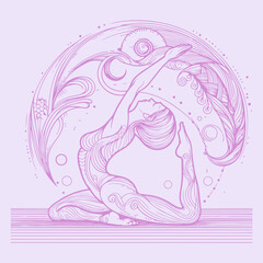 Vector illustration, Line art of yoga poses, simple line style, elegant and sophisticated silhouettes, black outlines on a white background