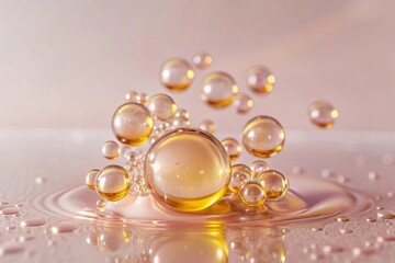 Fototapeta premium Golden Oil Droplets Rising Against a Dark Background