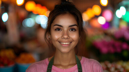 Obraz premium Indian Street Food Seller Woman Bokeh Style Backgr