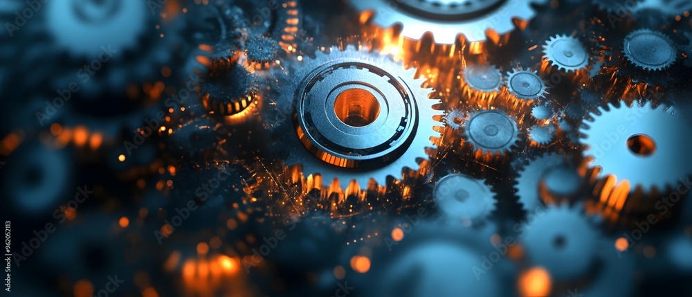 Poster gears and cogs symbolizing the machinery and mechanisms that drive continuous improvement productivi