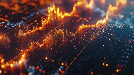 Obraz premium A computer generated image of a cityscape with bright orange lines and dots