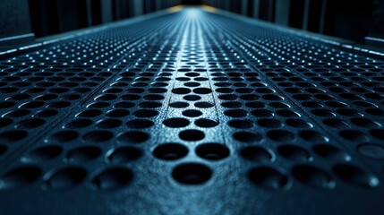 Fototapeta premium Abstract Perspective of a Metal Grating with Circular Holes