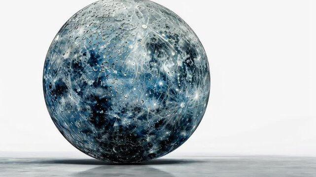 Isolated blue moonstone orb reflecting light on a smooth white surface