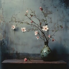 flowers in a vase on the wall