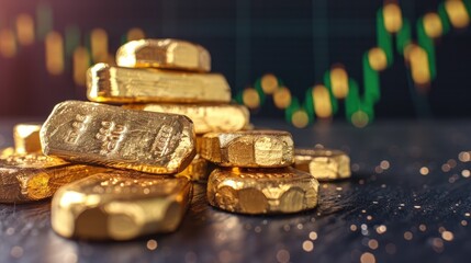 A pile of gold coins on a table