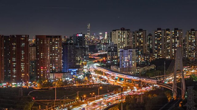 China Beijing Lishui Bridge night time-lapse photography CBD city scenery