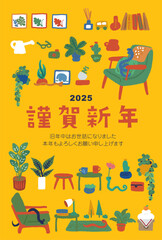 2025年の年賀状デザイン　巳年　手描きイラスト
