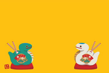 2025年の年賀状デザイン　巳年　土鈴イラスト
