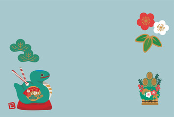 2025年の年賀状デザイン　巳年　土鈴イラスト
