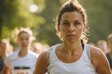 Determined Female Runner Participates in Charity Race Event