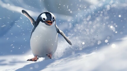 Obraz premium Happy Penguin Waddling in Snow