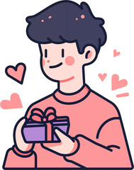 Illustration of a boy holding a gift