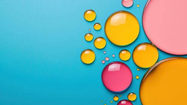 Oil droplets floating on the surface of water, creating colorful abstract patterns, macro photography