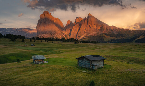 Beautiful mountain range in Alpe Di Suisi, Dolomites