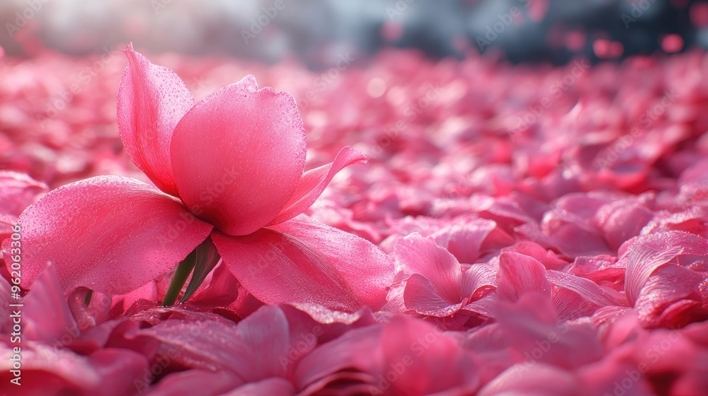 Sticker Pink Flower Blooming in a Field of Petals